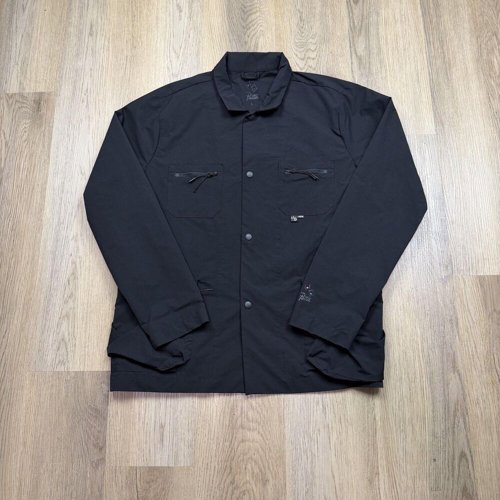 Patta Jacket Mens Large Black Snap Front Zip Pockets Lightweight Windbreaker